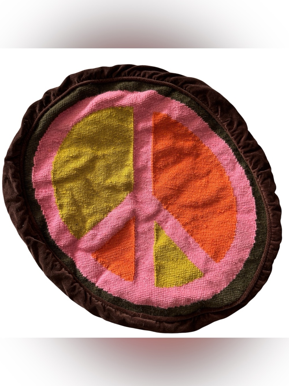 Jonathan Adler Wool & Cotton Needlepoint Peace Sign Round Accent Pillow Cover